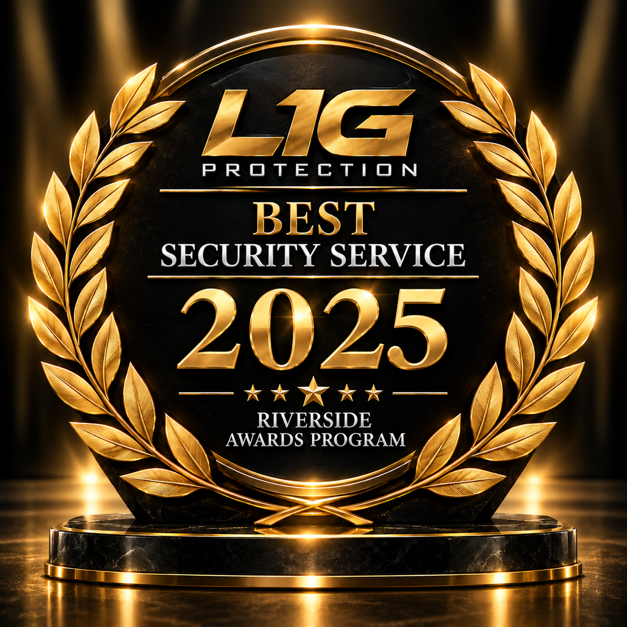L1G Protection Best Security Service 2025 award emblem